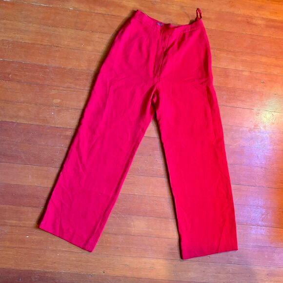 Ralph Lauren Women's Red Tailored Trousers 100% Silk High Waist Slacks 6P Vtg. - Picture 2 of 5